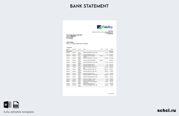 цифровая загрузка шаблона слова банковской выписки Нигерии Fidelity